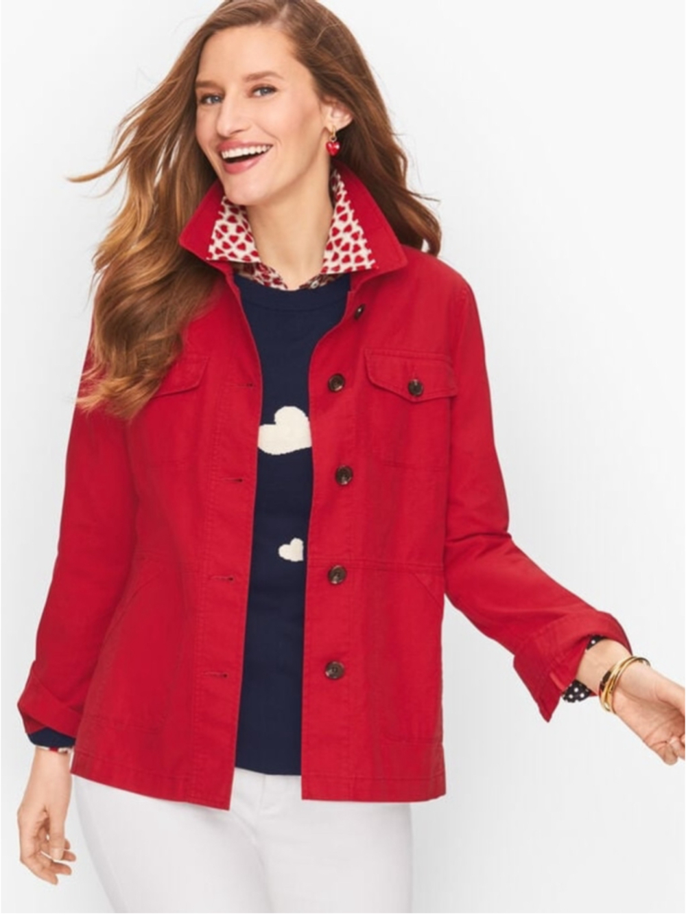 Talbots Red Cotton Twill Utility Field Jacket, Size M (21” PTP)